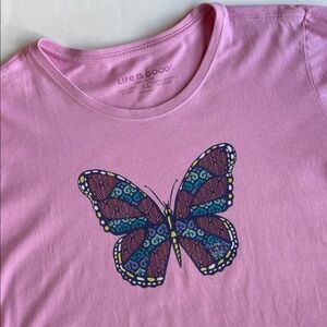 Life Is Good Pink Butterfly Crusher Tee‎ Short Sleeve Tshirt Women’s Size XL